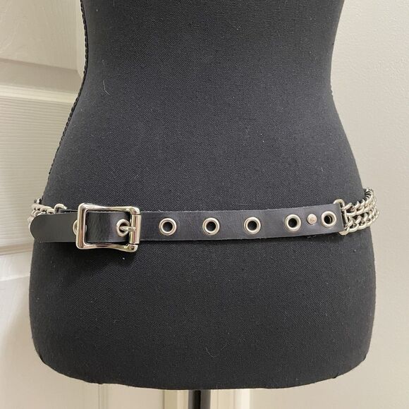 Vintage Harley Davidson Motor Cycles Leather Belt Studs Chain Biker RARE Painted main image 2